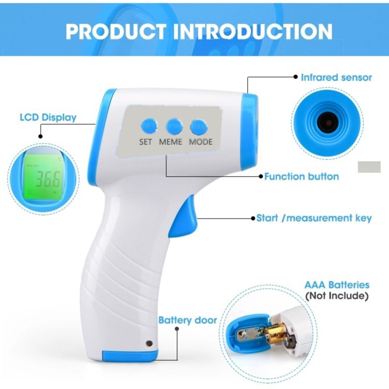 Digital Medical Non-connect Infared Voorhoofdthermometer Gun voor volwassenen, voor baby's, voor koorts, met CE \/ FDA \/ FCC
